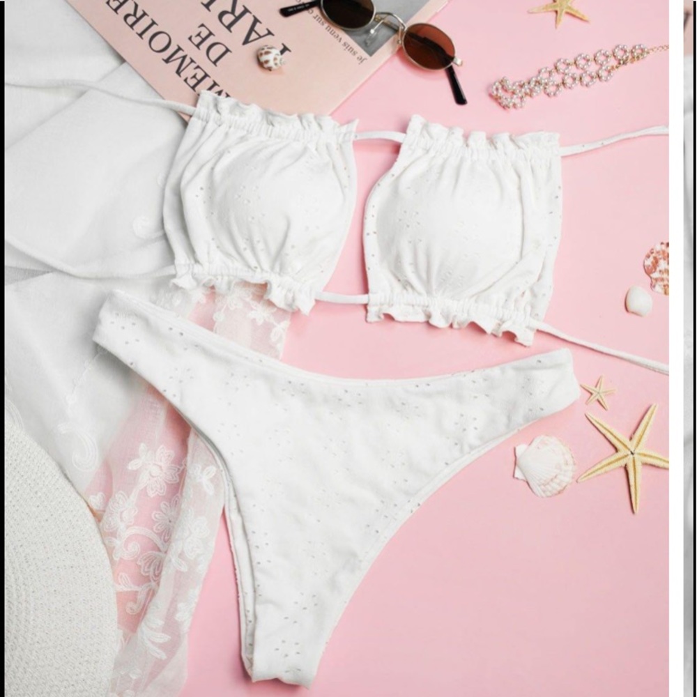 New: White Tie Side Bandeau Bikini Swimsuit